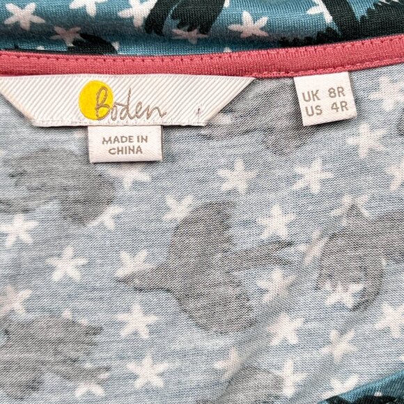 Boden Crew Neck Fit and Flare Summer Mini Dress Black Birds White Stars Sx 4R - Picture 6 of 7